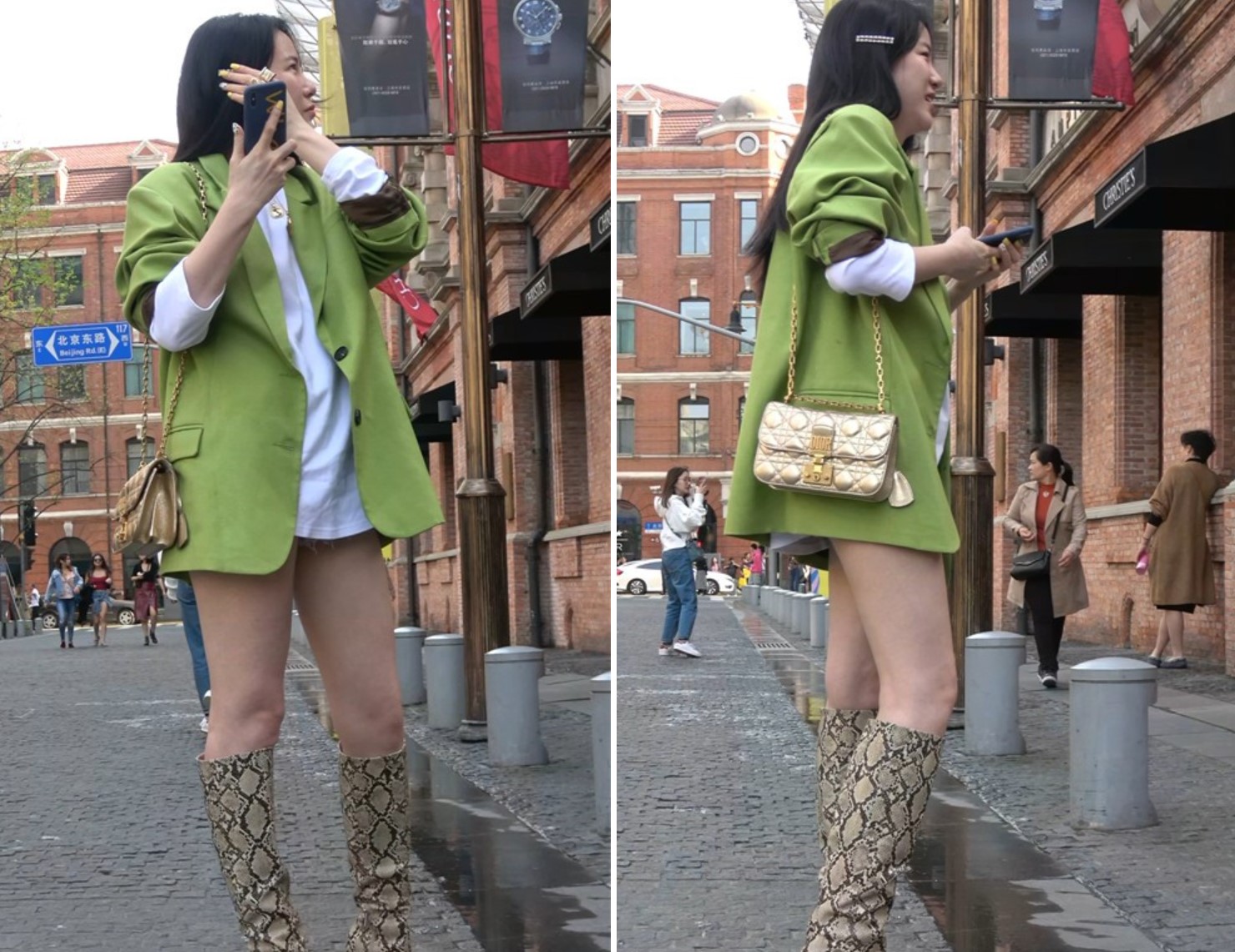 蟒蛇皮花纹的靴子有点吓人