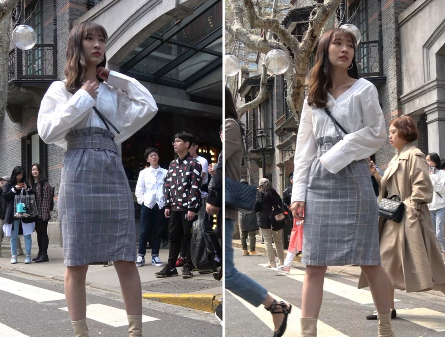 时尚的白衬衫街拍美女 [1.48 GB/MP4]