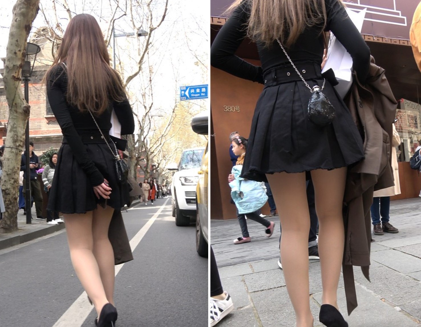 黑色短裙丝袜高跟街拍美女 [1.09 GB/MP4]