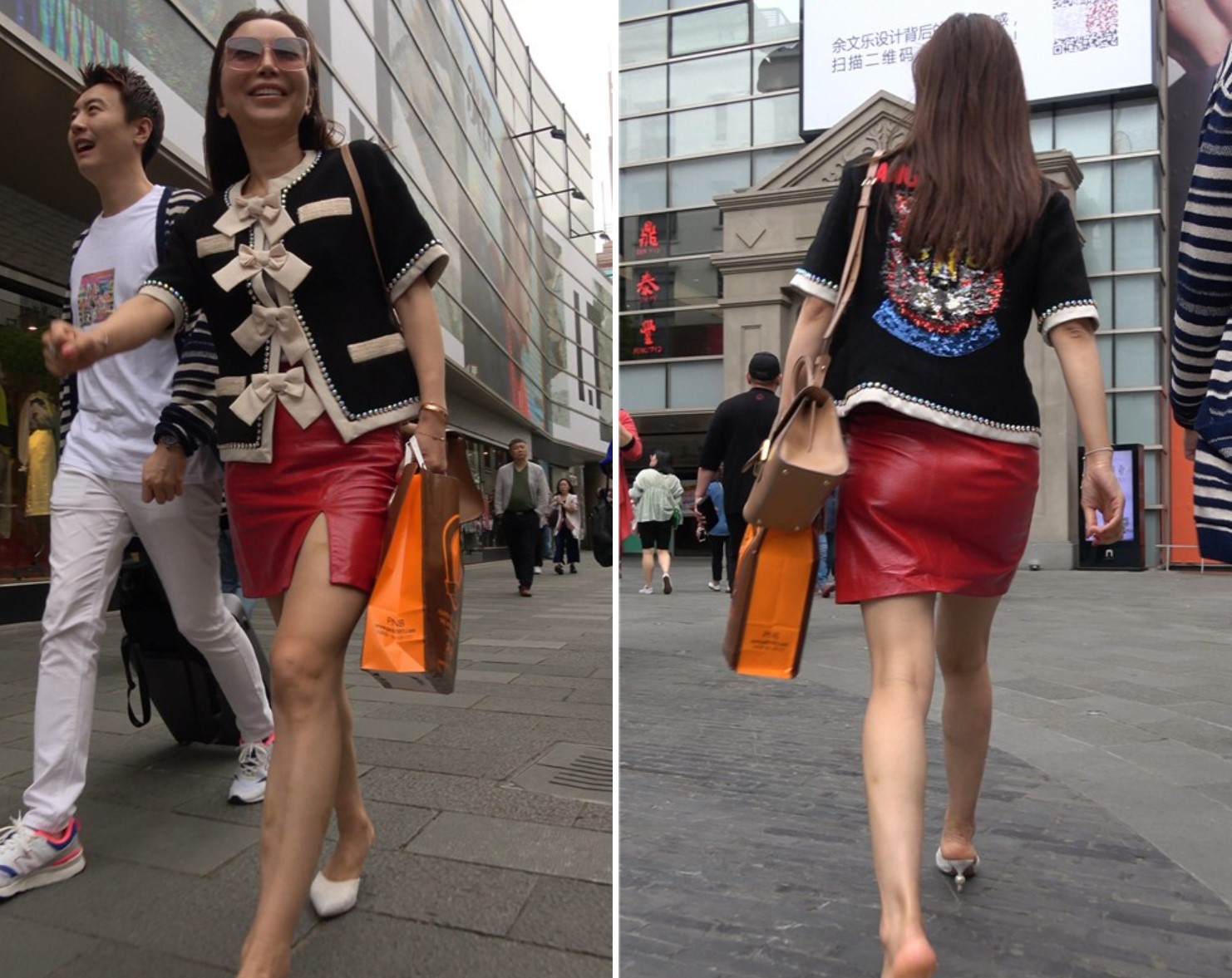 街拍红色皮短裙成熟知性女子 [0.98 GB/MP4]