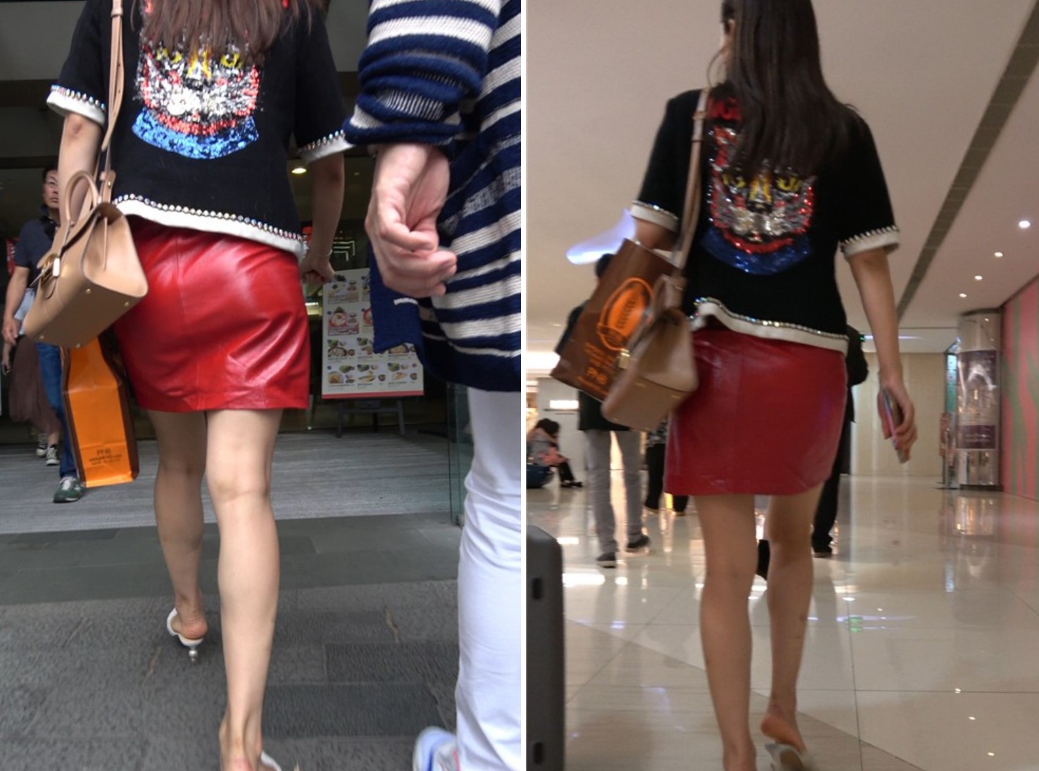 街拍红色皮短裙成熟知性女子 [0.98 GB/MP4]