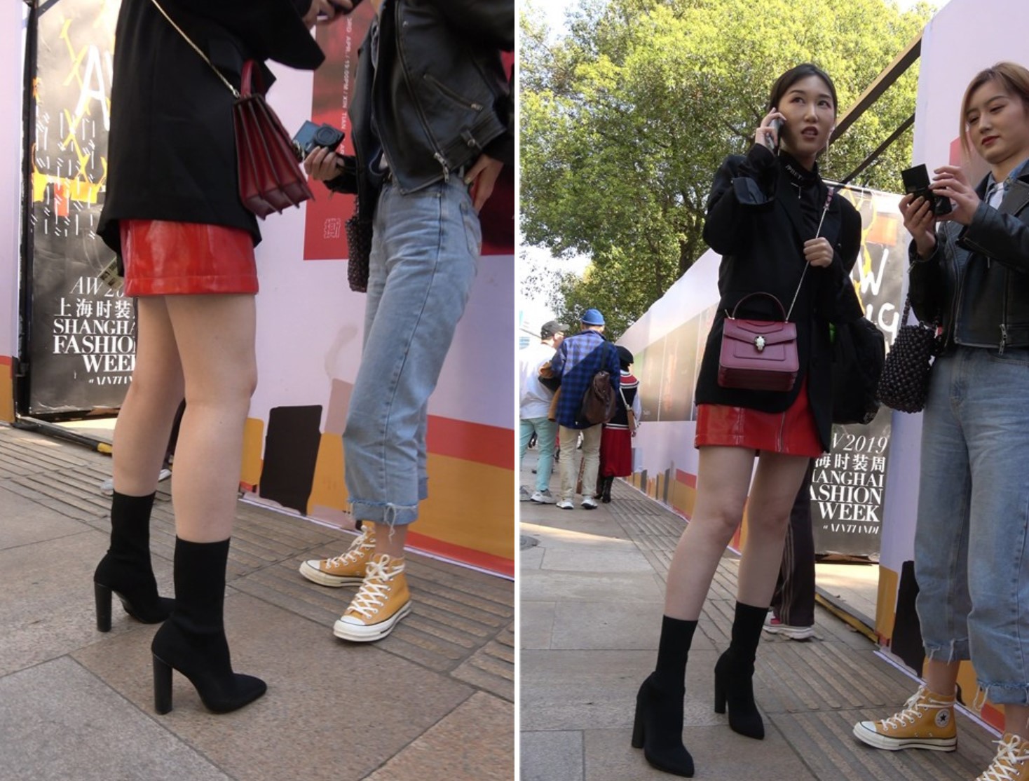 4K - 红色皮短裙短靴天生丽质街拍美女小姐姐 [626 MB/MP4]