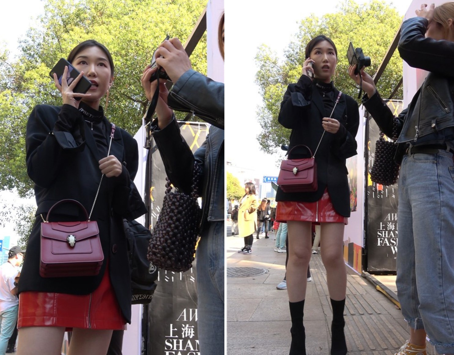 4K - 红色皮短裙短靴天生丽质街拍美女小姐姐 [626 MB/MP4]