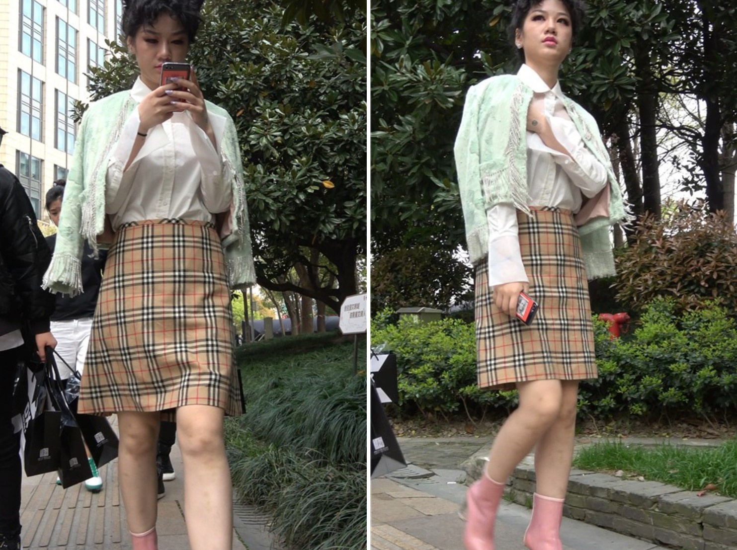 4K - 街拍粉色短靴短裙卷发女子 [545 MB/MP4]