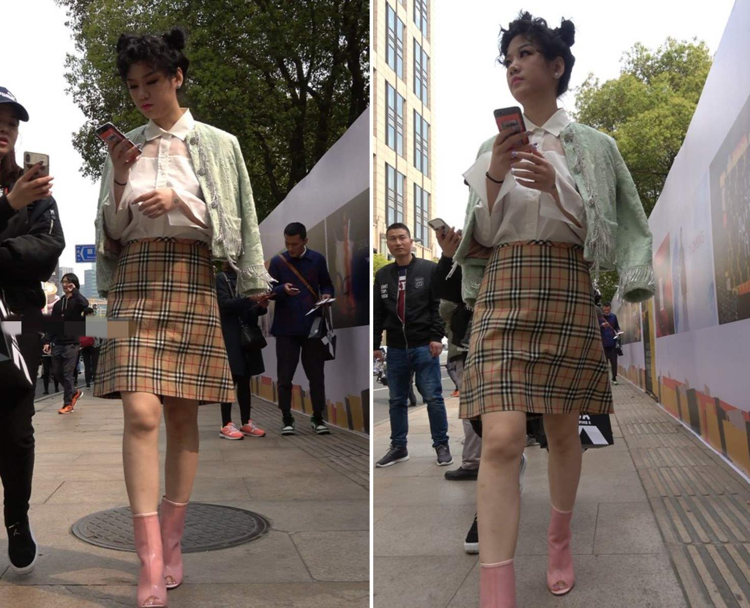 4K - 街拍粉色短靴短裙卷发女子 [545 MB/MP4]