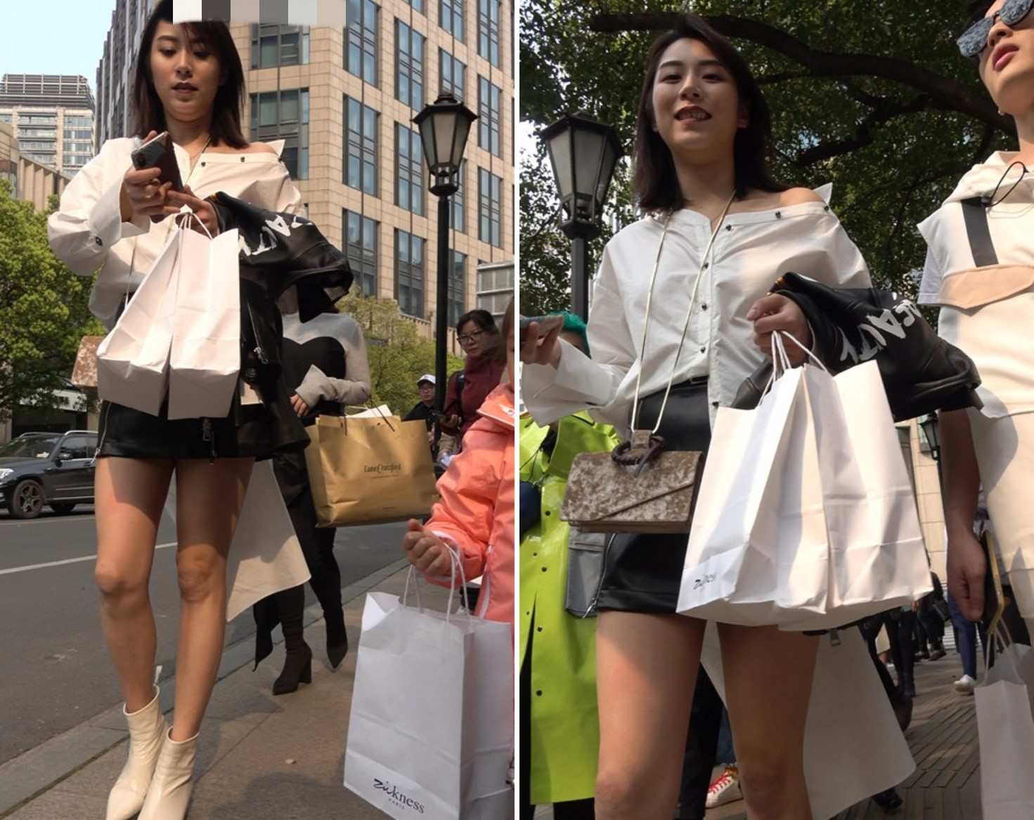 4K - 黑色皮短裙时尚性感街拍美女 [1.37 GB/mp4]