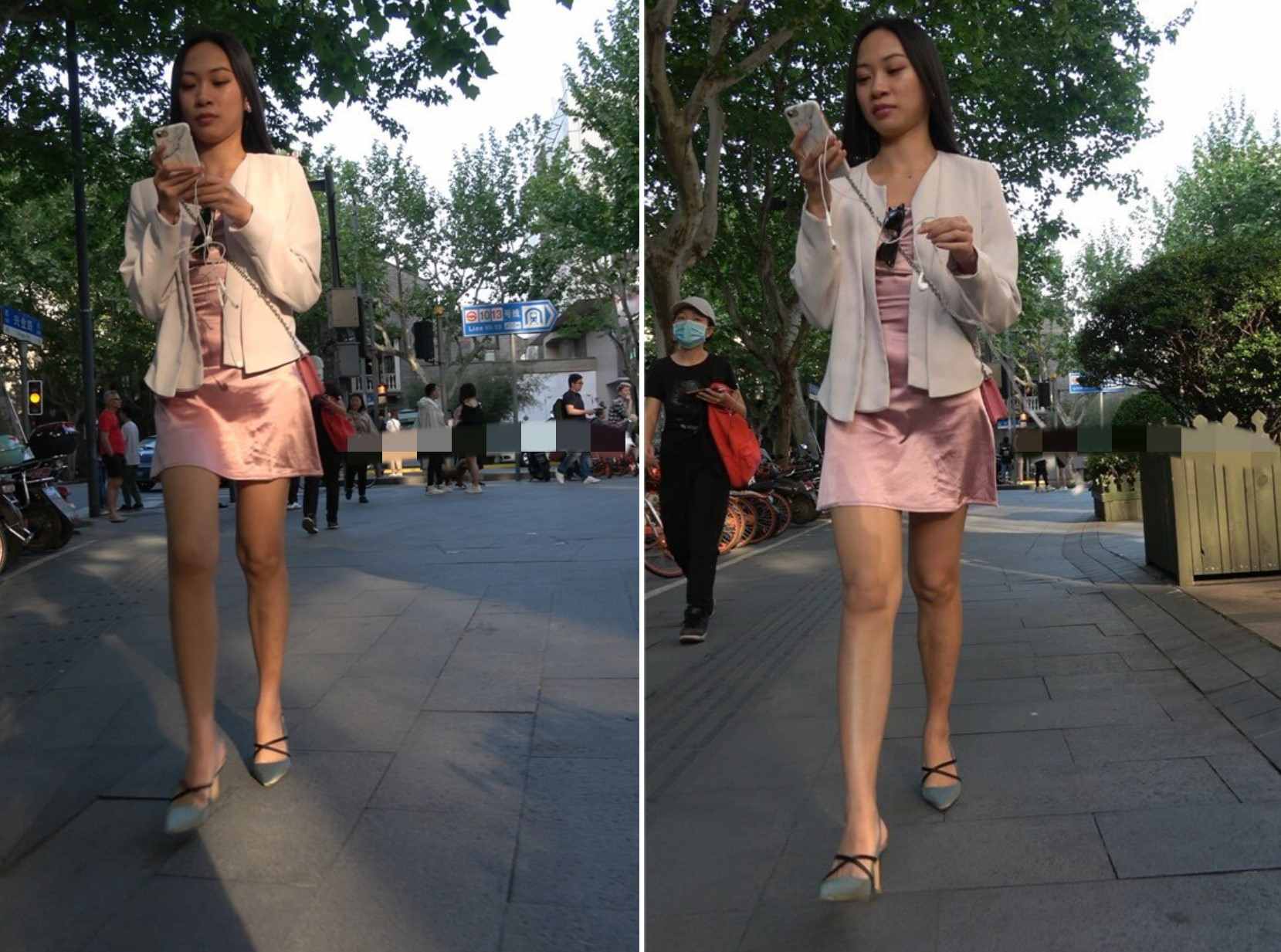 4K - 街拍粉色裙长发靓女 [1.11 GB/MP4]