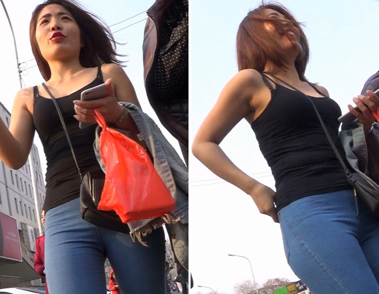 走到哪里都玩摇一摇的肥臀牛仔MM，老外男友也是摇来的吧！