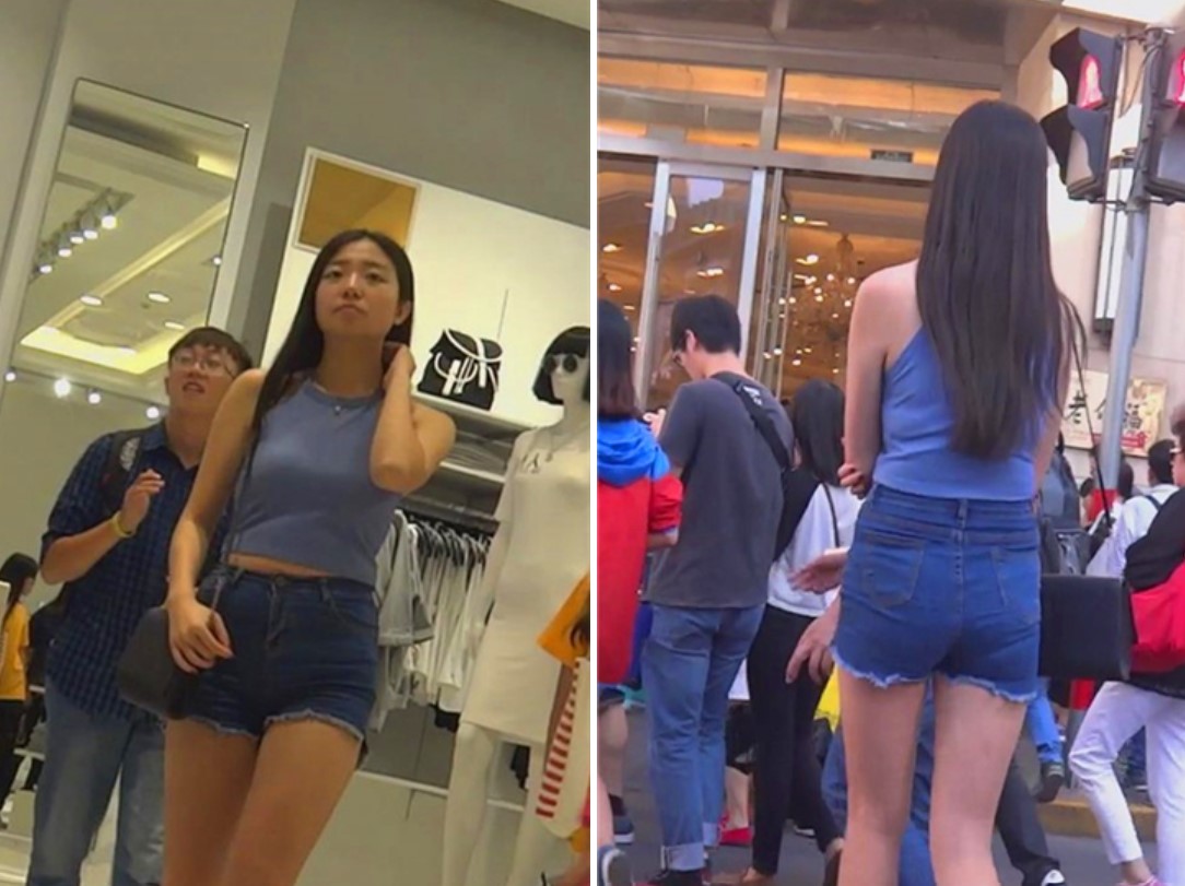 高挑紧身宽臀牛仔热裤女神姐姐逛街！[299 MB/MP4]