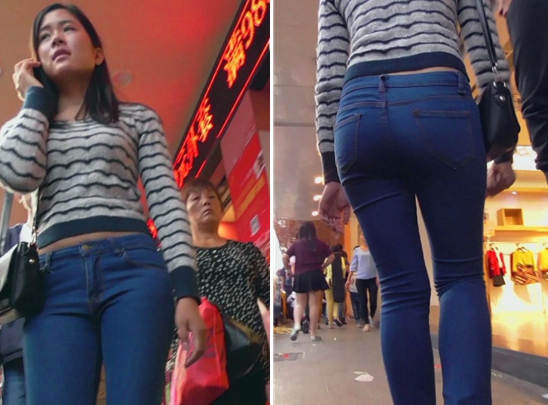 高跟长腿紧身丰臀牛仔裤MM，屁屁小性感！[863 MB]