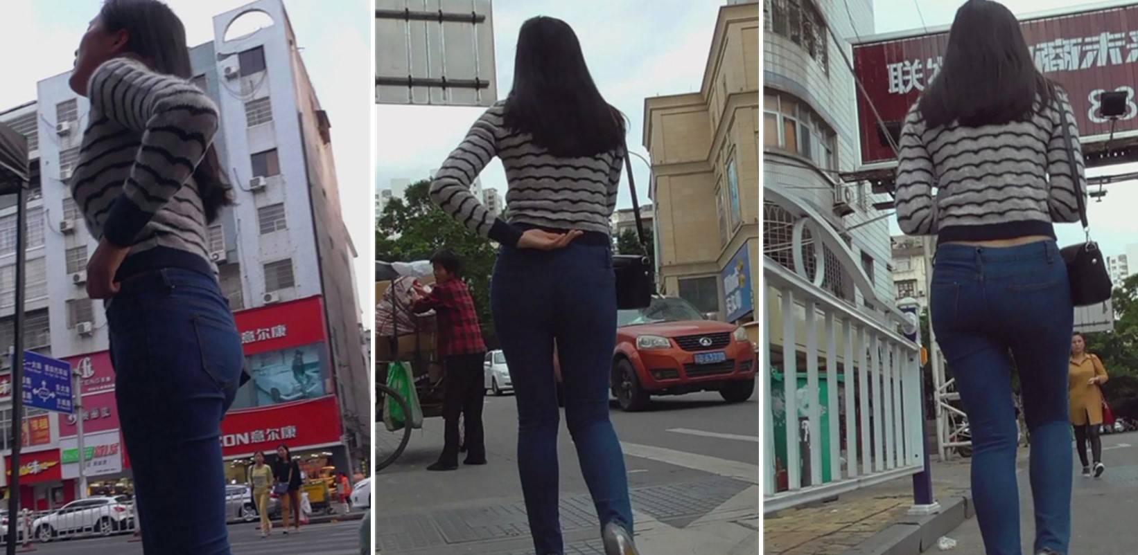 高跟长腿紧身丰臀牛仔裤MM，屁屁小性感！[863 MB]