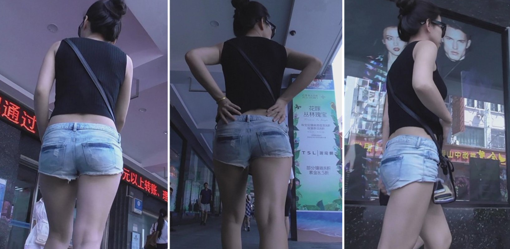 超短热裤圆臀美女，配上墨镜很酷！[397 MB]