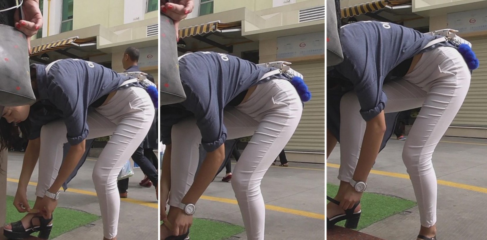 露脐装紧身白裤美女 [287 MB]