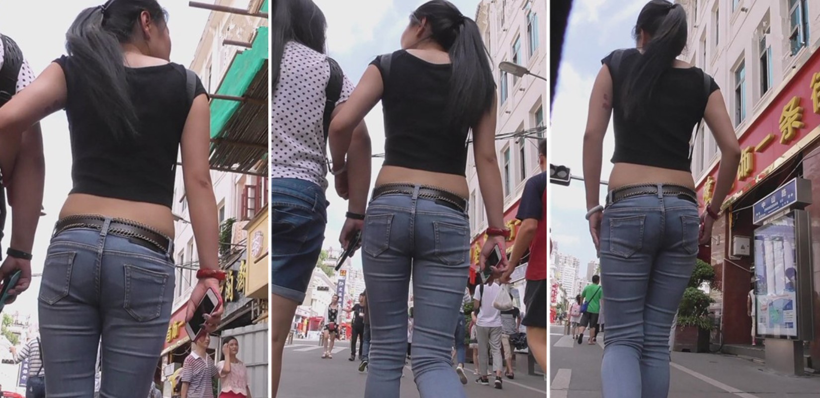 露脐装马尾辫女神，紧身蓝牛很性感 [411 MB]