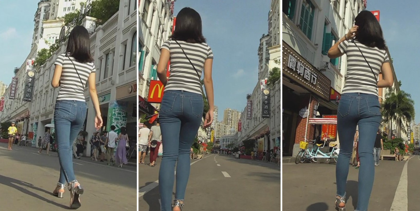 蓝色紧身牛仔裤美女，性感的小蛮腰 [519 MB]