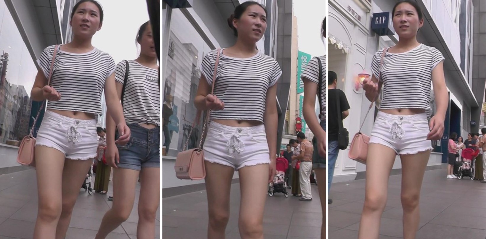热裤美女跟闺蜜逛街，白皙大腿迷人 [445 MB]