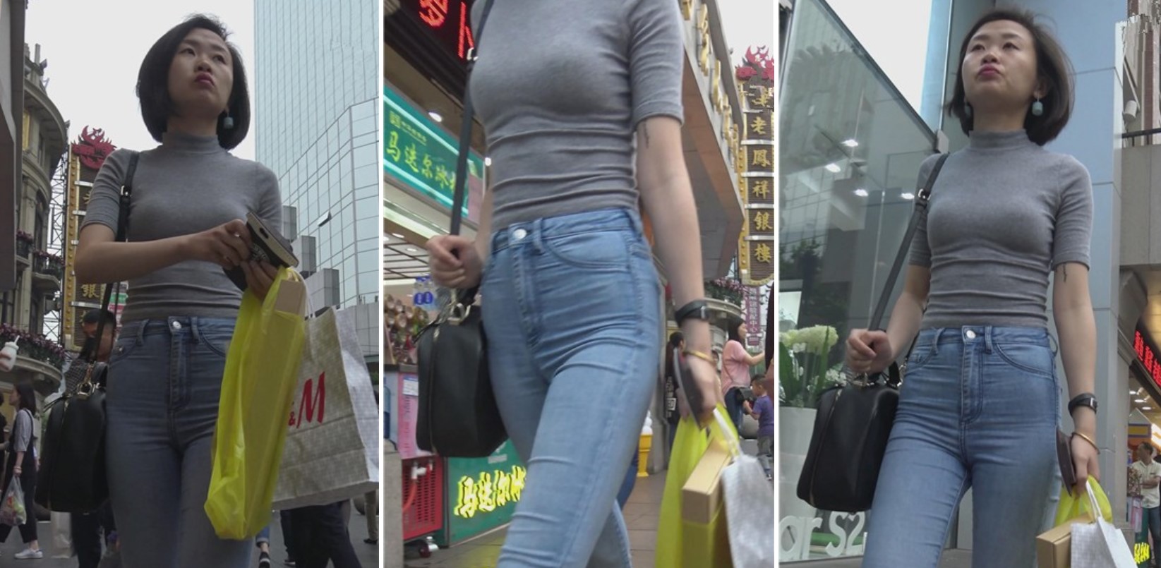 4K - 街拍紧身蓝牛小鸟依人型美眉 [891 MB]