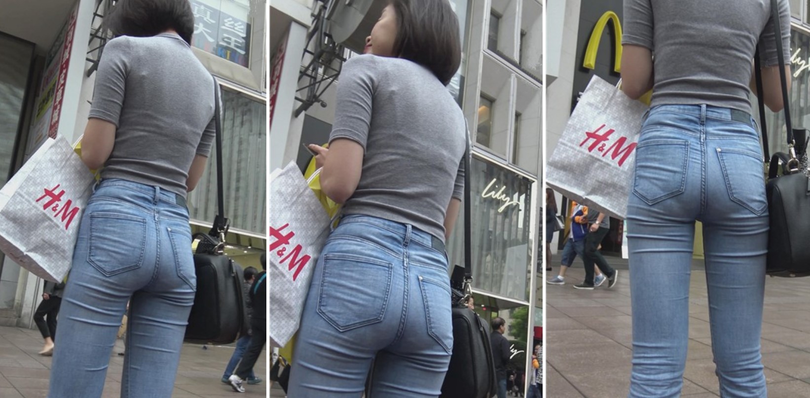 4K - 街拍紧身蓝牛小鸟依人型美眉 [891 MB]