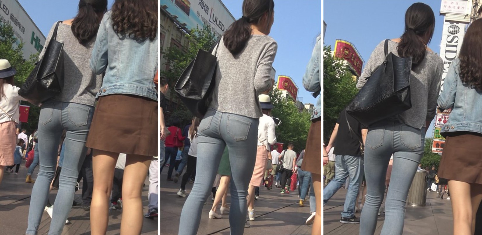 4K - 街拍极品紧身蓝牛MM，姐俩喝着奶茶一路很开心 [1.48 GB]