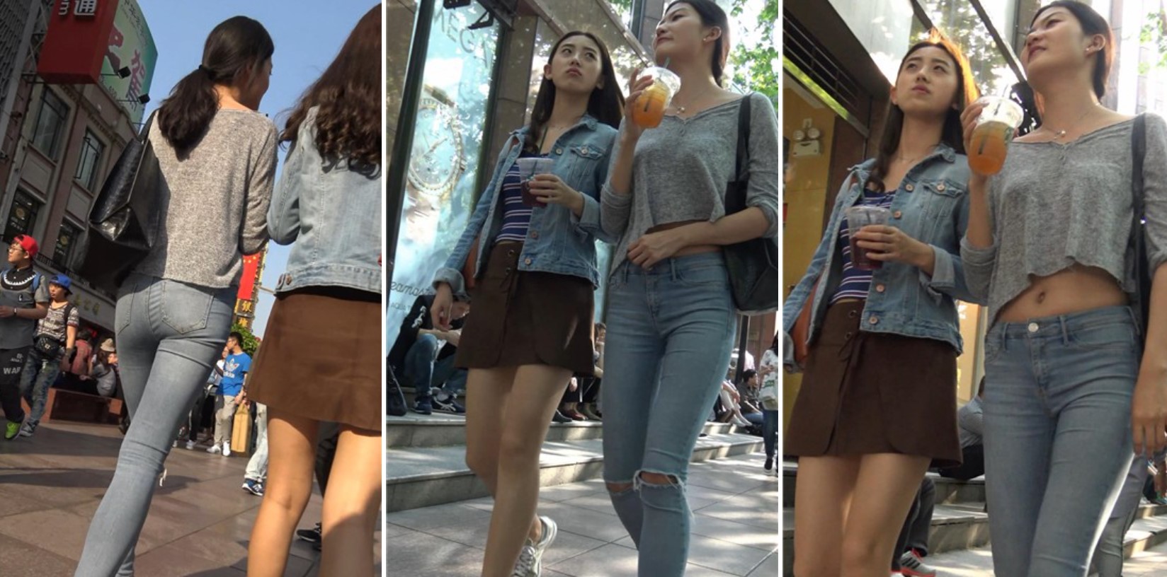 4K - 街拍极品紧身蓝牛MM，姐俩喝着奶茶一路很开心 [1.48 GB]