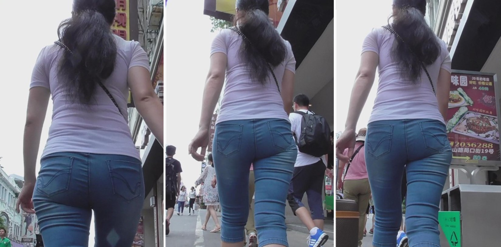 街拍7分牛仔裤配白T恤风韵女子 [665 MB]