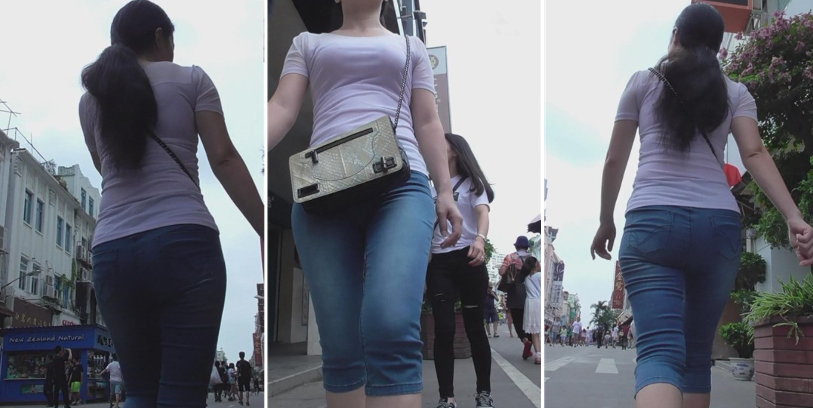街拍7分牛仔裤配白T恤风韵女子 [665 MB]