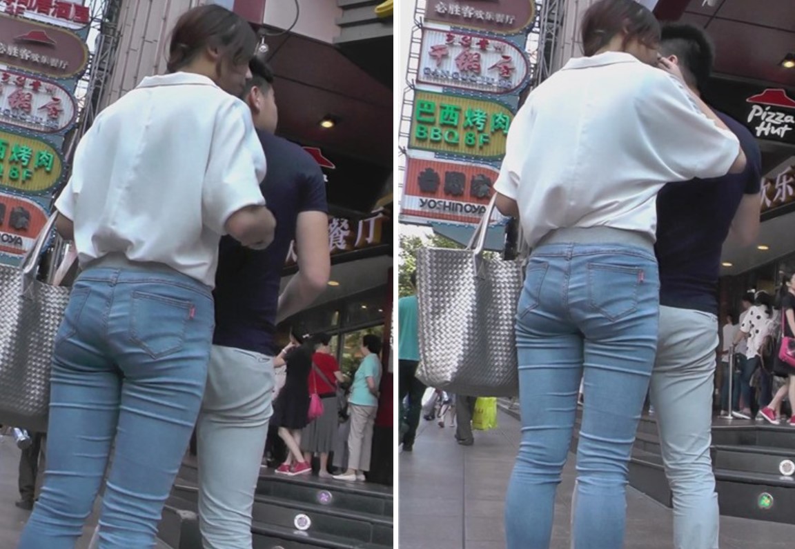 脸色红润紧身蓝牛好身材美女跟男友手挽手压马路。[639 MB]