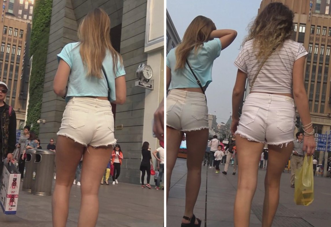 超美苹果臀热裤外国姐妹花，你拍我我拍你不亦乐乎