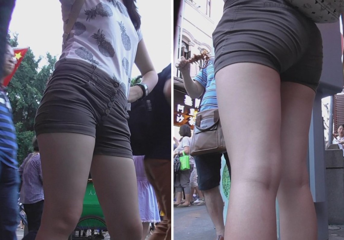 长腿美三角高腰热裤MM，跟闺蜜路边吃烤鱿鱼。[350 MB]