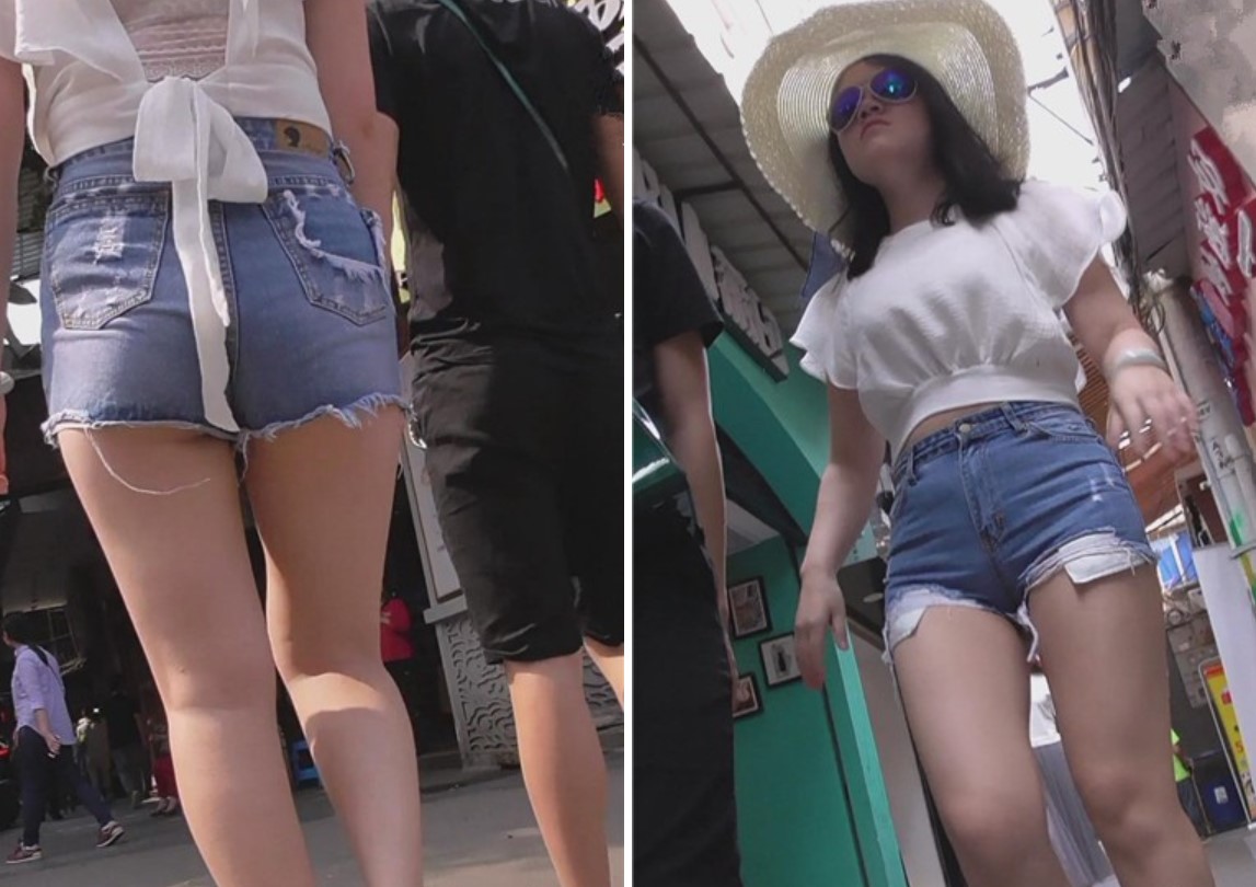 牛仔热裤丰臀微胖美女跟男友手拉手压马路 [589 MB]