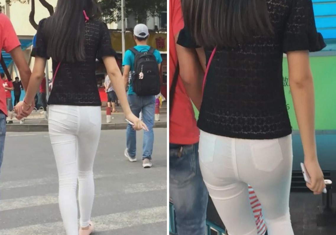 超长跟拍视频，透明白裤小美女跟小男友压马路。[1.26 GB]