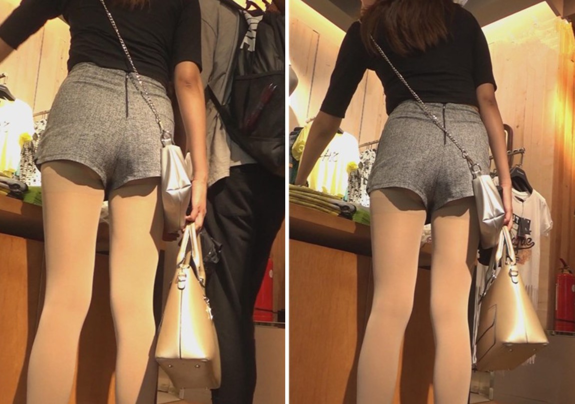 跟拍超级美腿肉丝热裤女孩跟小男友逛街 [407 MB]