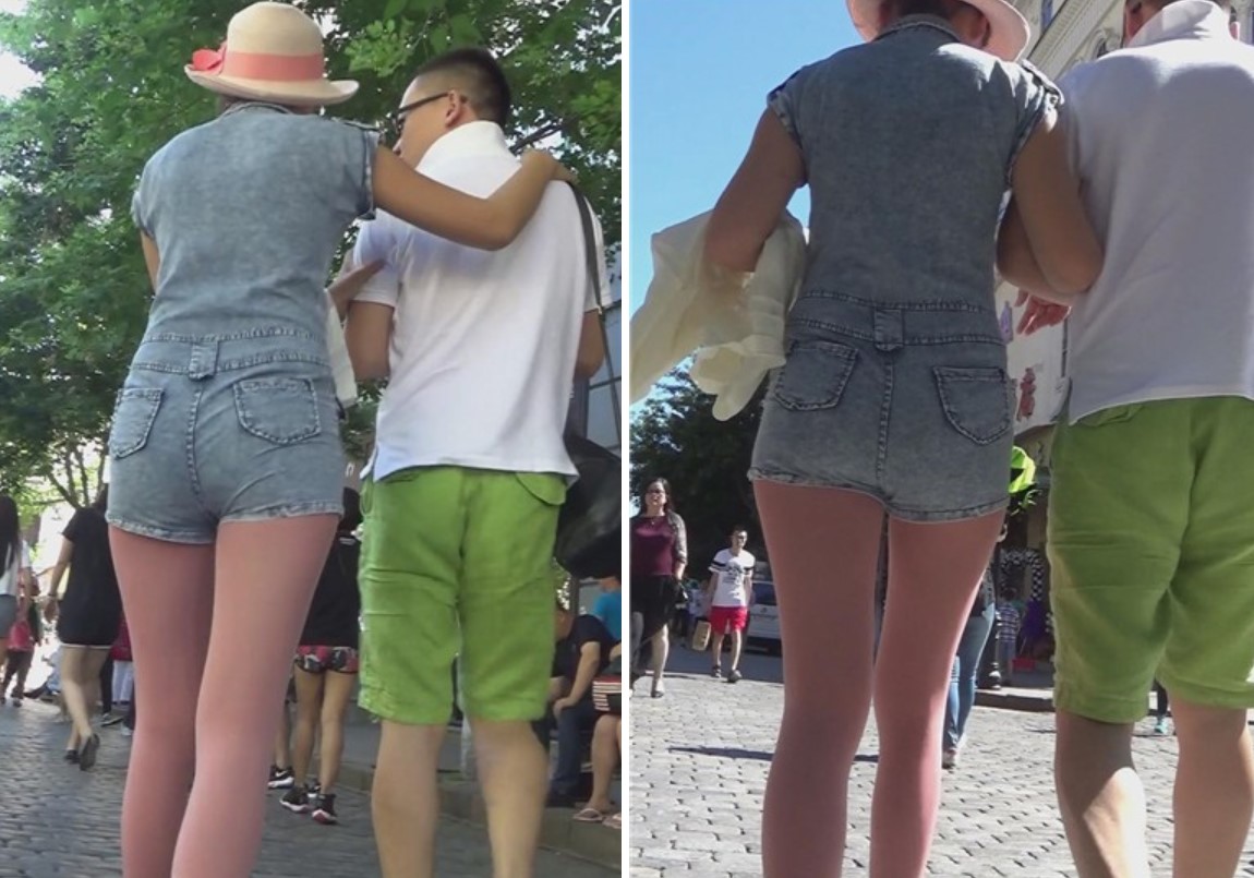 牛仔肉丝热裤小美女一路秀恩爱 [490 MB]