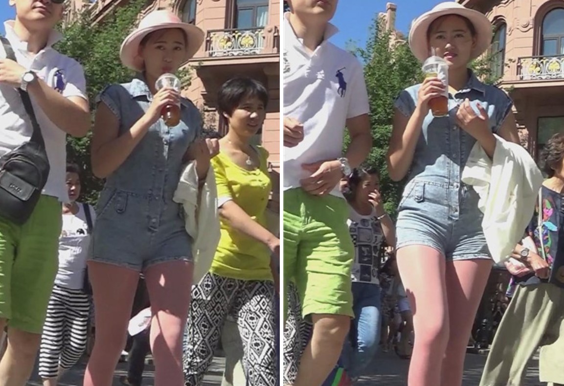 牛仔肉丝热裤小美女一路秀恩爱 [490 MB]