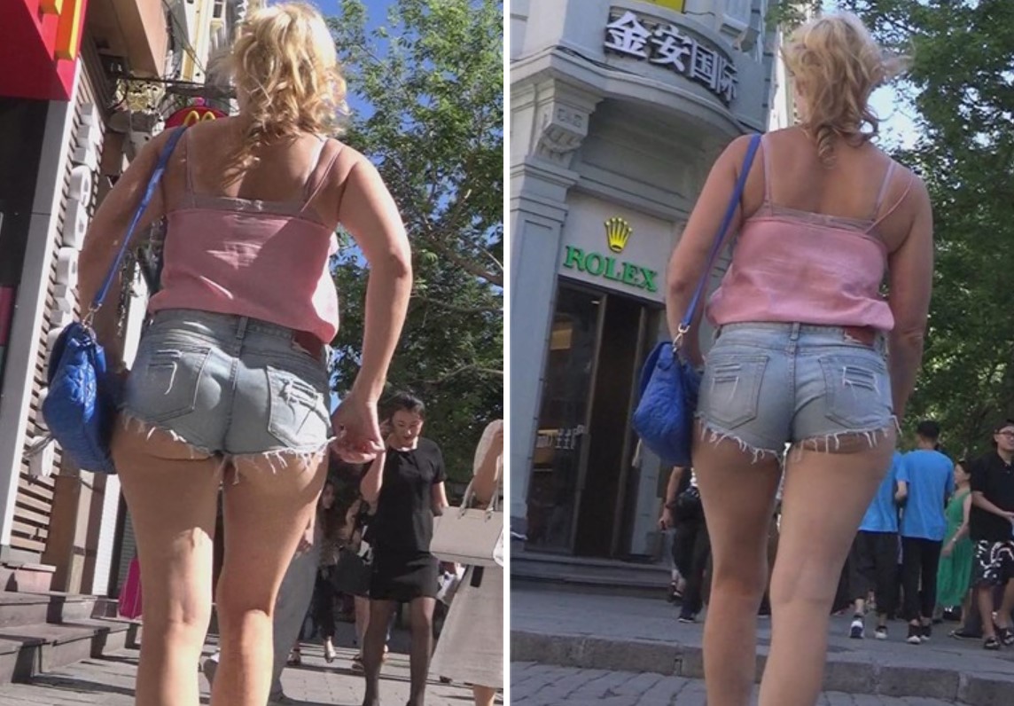 金发碧眼外国F臀熟女逛街买衣服 [818 MB]