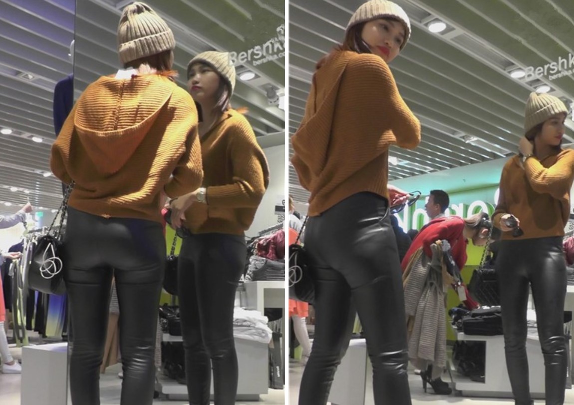 街拍黑色紧身皮裤美眉逛商场 [1.95 GB]