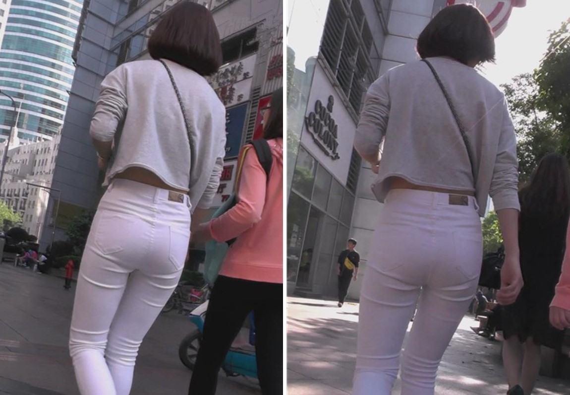 街拍短发清纯紧身白裤小美女 [381 MB]