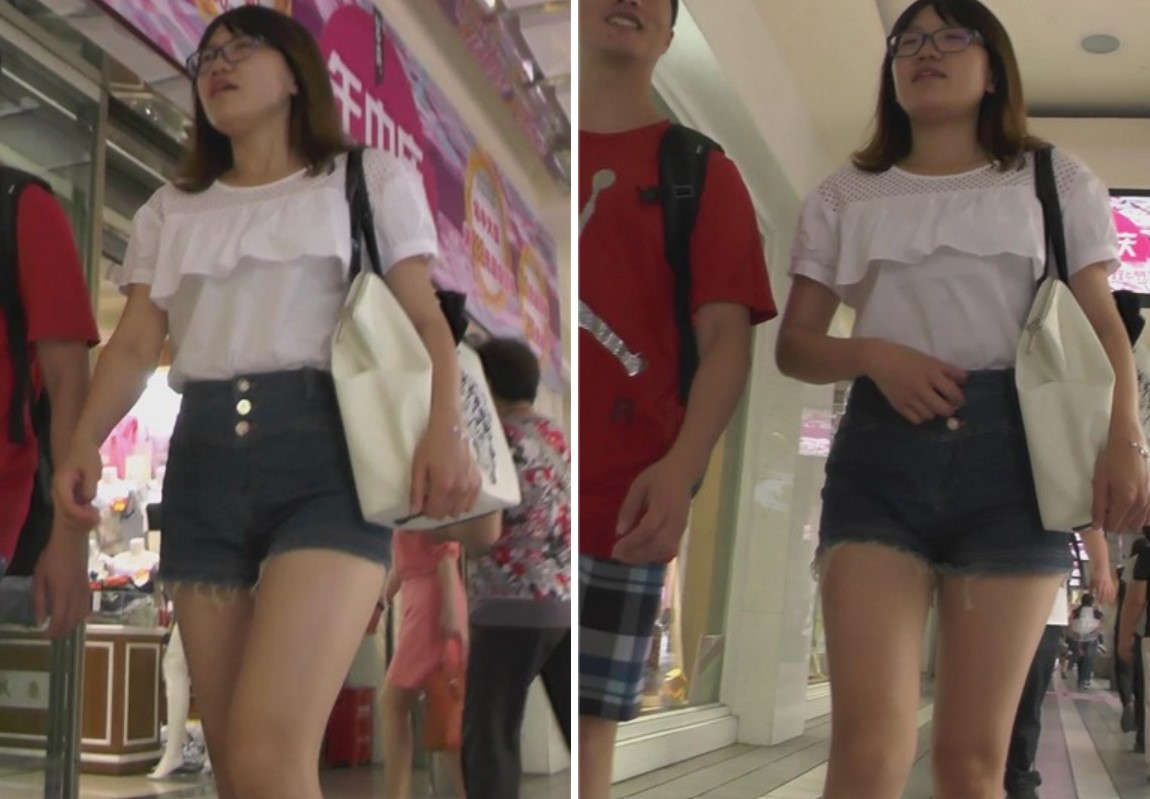 街拍白衬衫美臀牛仔短裤眼镜妹 [394 MB]