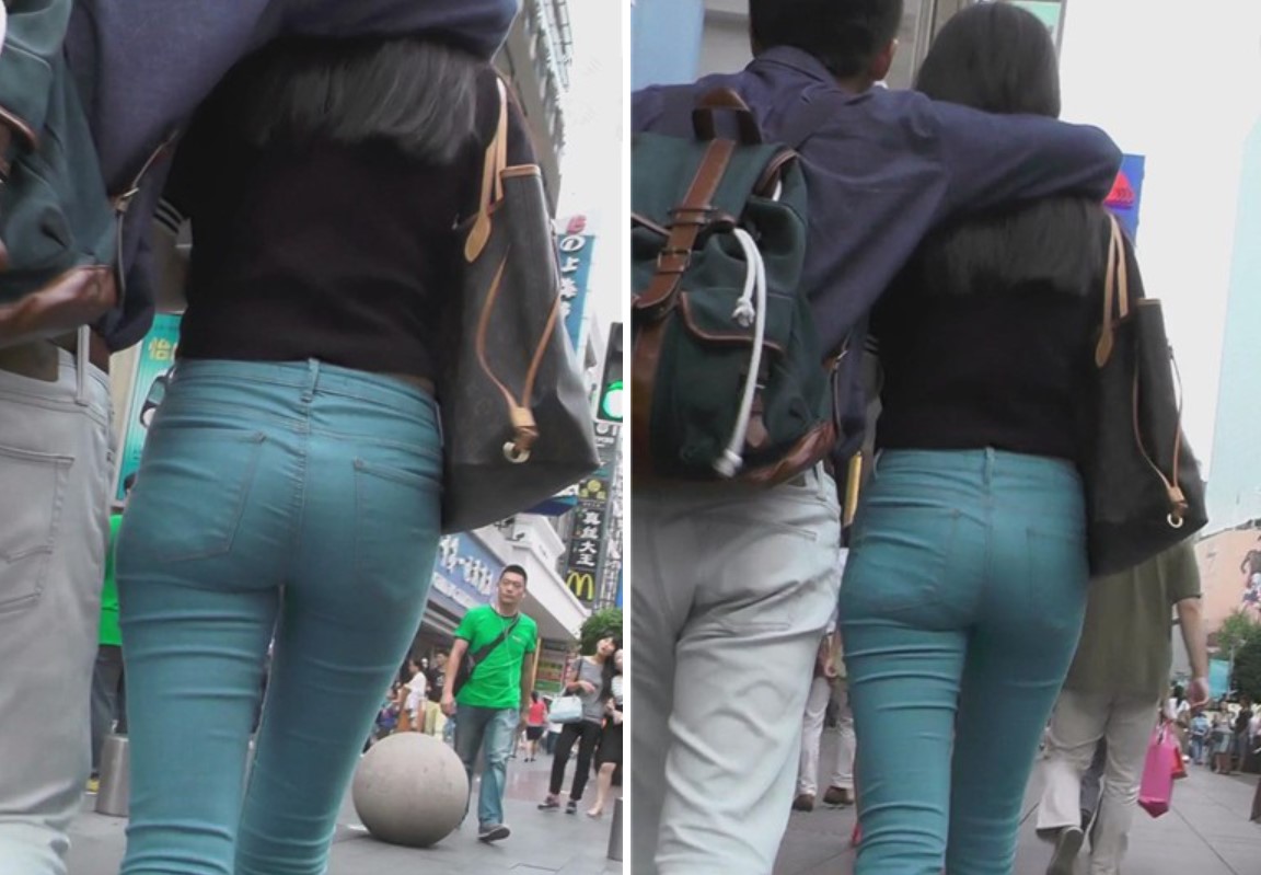 街拍笑容甜美颜值高的紧身蓝牛女神 [836 MB]