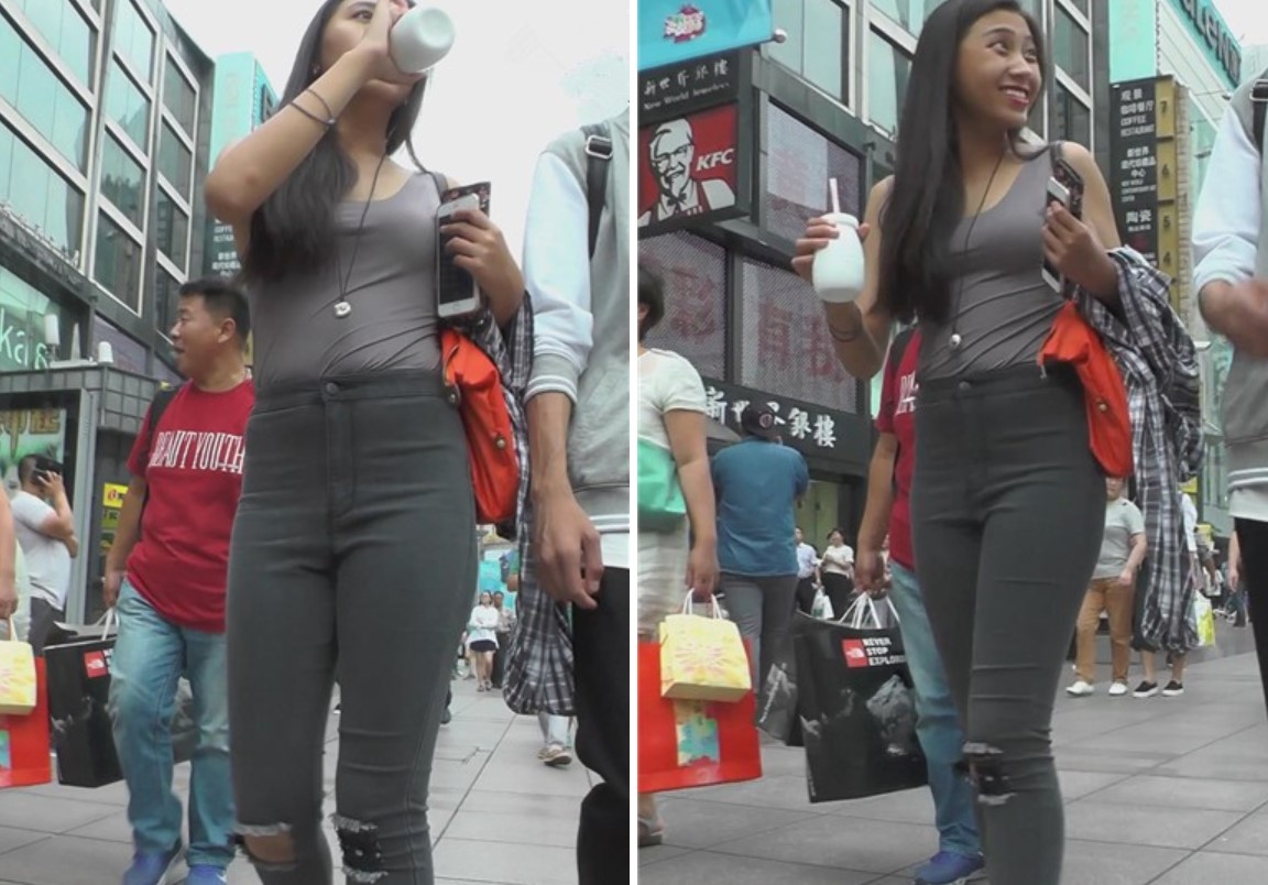 边走边喝奶的丰满紧身美臀美女 [741 MB]