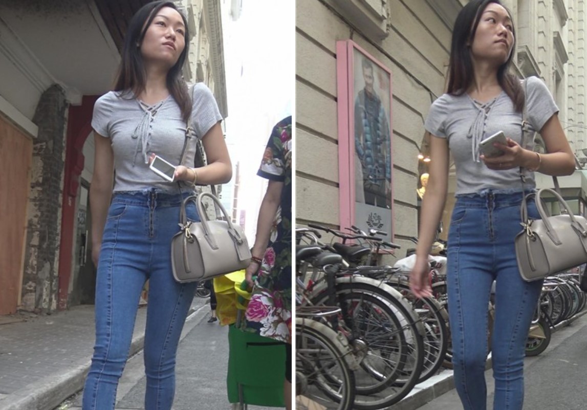 4k-街拍的甜美紧身蓝色牛仔裤丰满女孩 [2.88 GB]