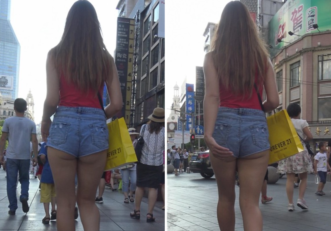 4k-街拍红背心高腰短牛仔热裤美臀美女 [1.45 GB]