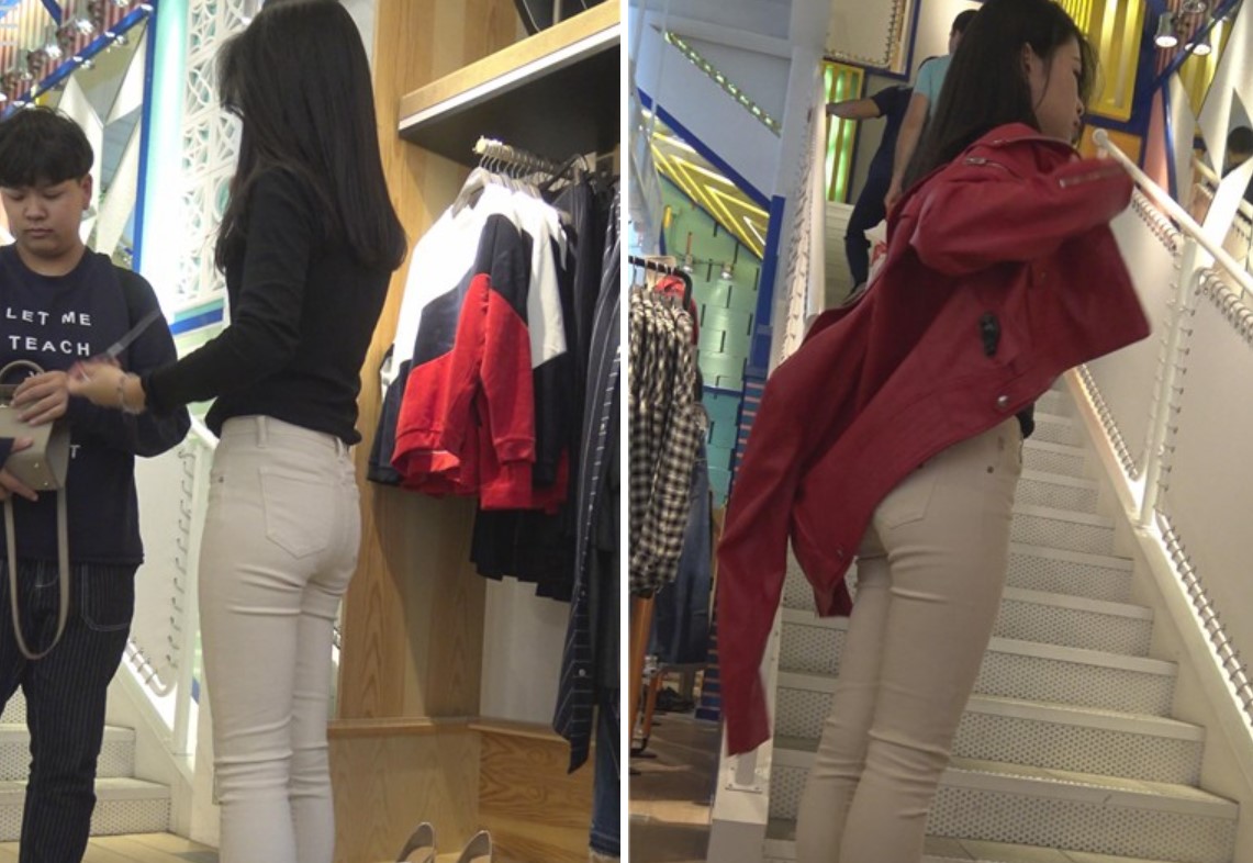 4k-好身材紧身白裤平底鞋美女服装店试衣服 [3.62 GB]