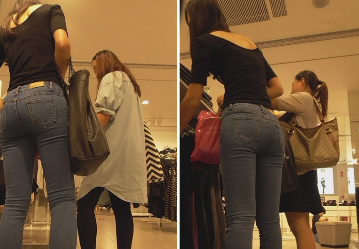 低胸紧身T恤蓝牛美臀小姐姐逛服装店 [1.16 GB]