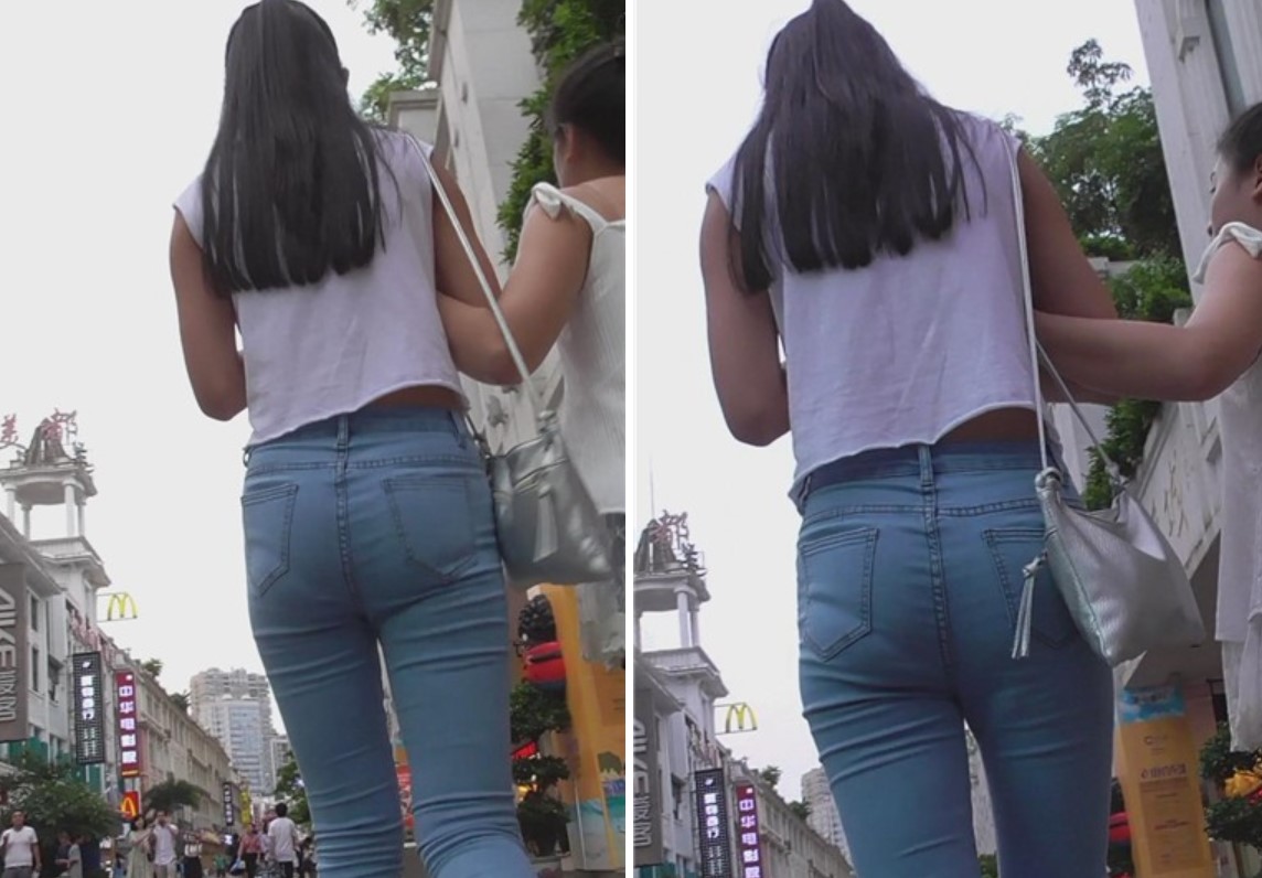 街拍极品苗条好身材蓝牛美女姐姐 [633 MB]