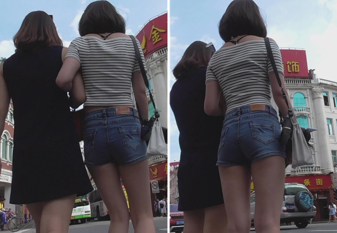 街拍超短牛仔热裤露脐短发美女 [518 MB]