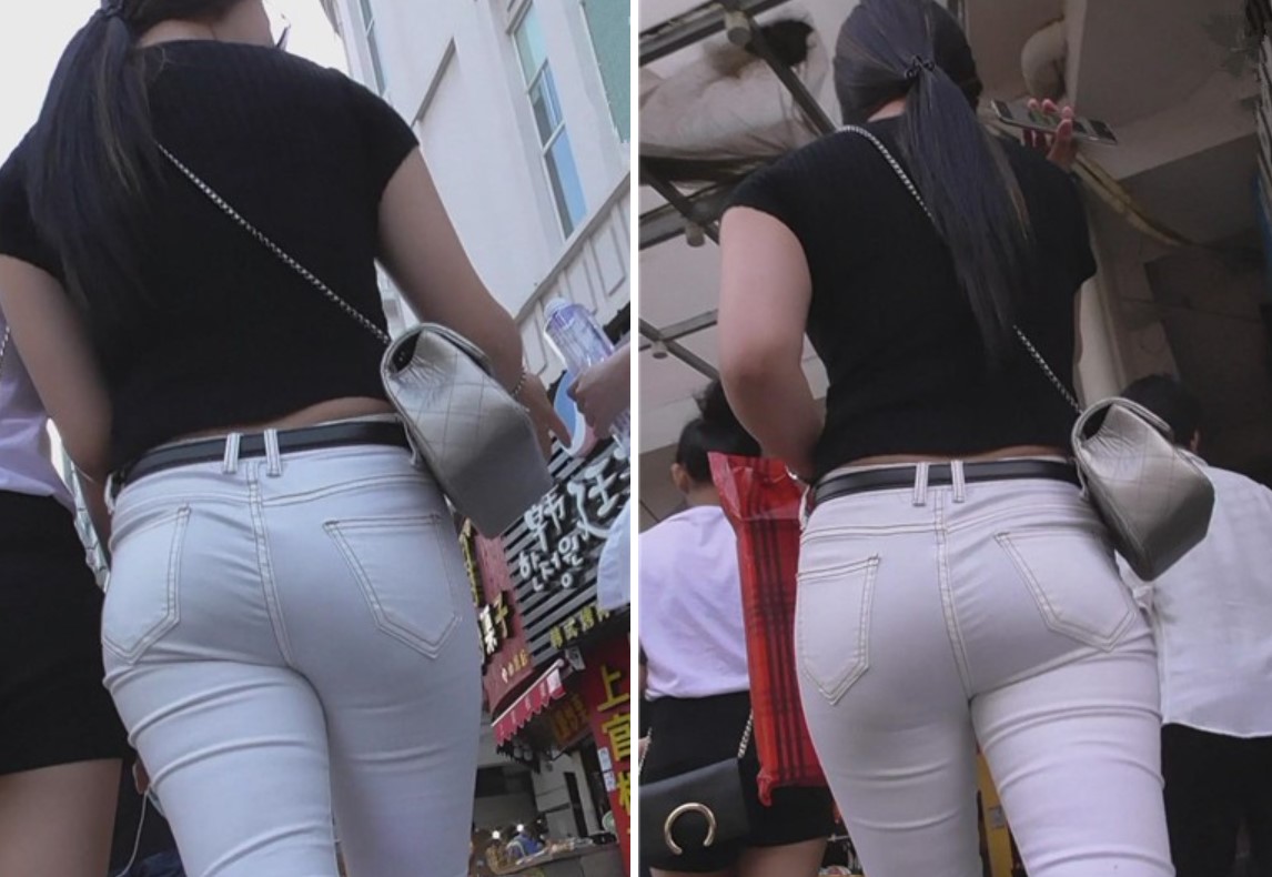 肥臀微胖紧身白裤美眉逛街 [1.24 GB]