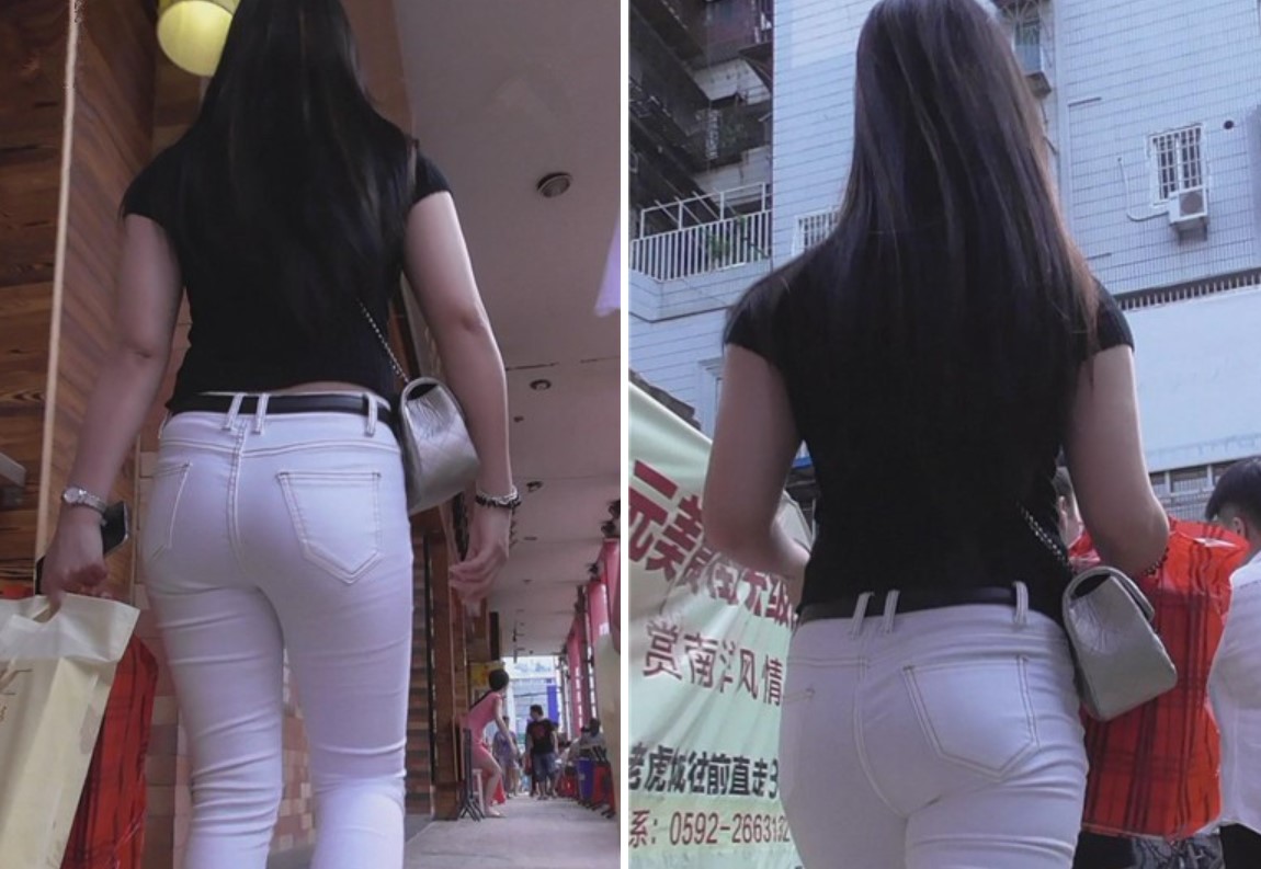 肥臀微胖紧身白裤美眉逛街 [1.24 GB]