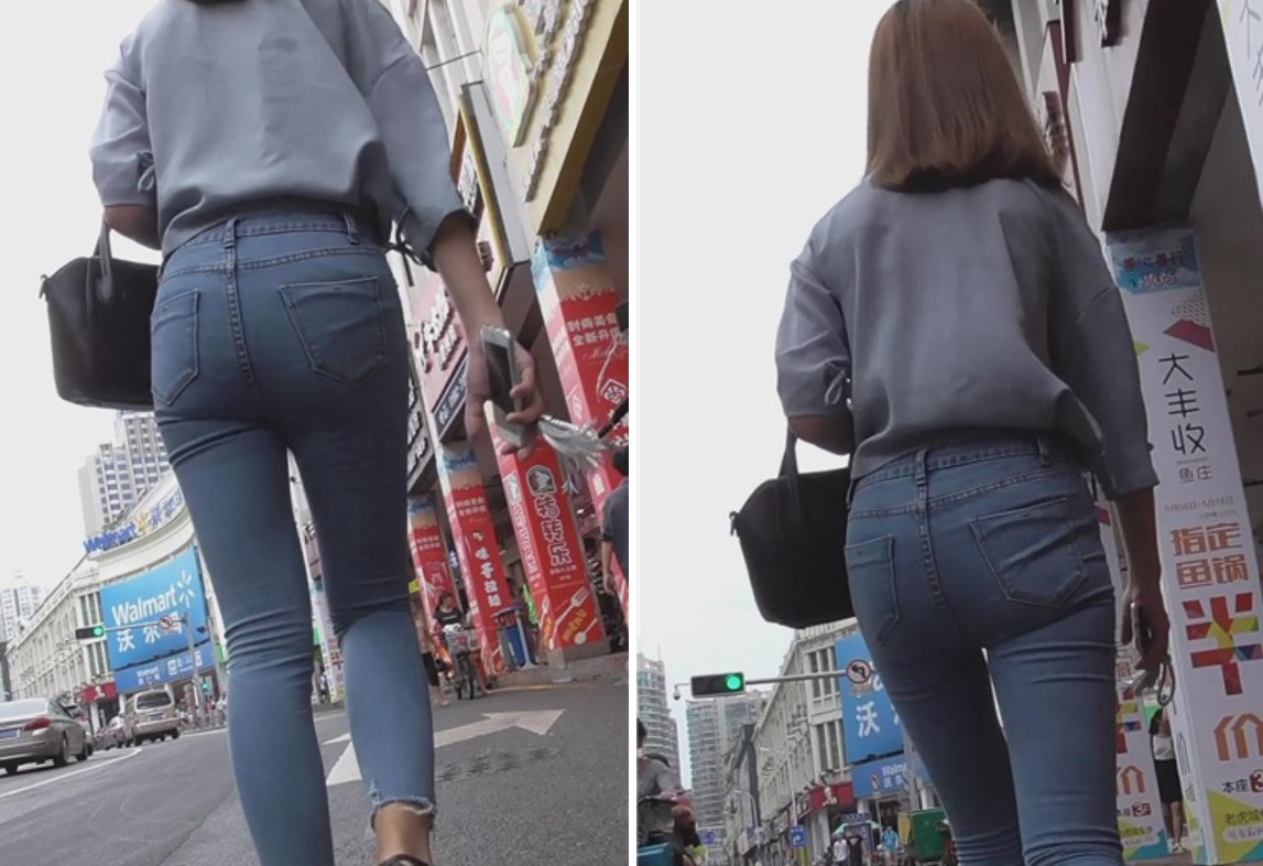 街拍紧身蓝牛灰衬衫清纯小清新美女 [617 MB]