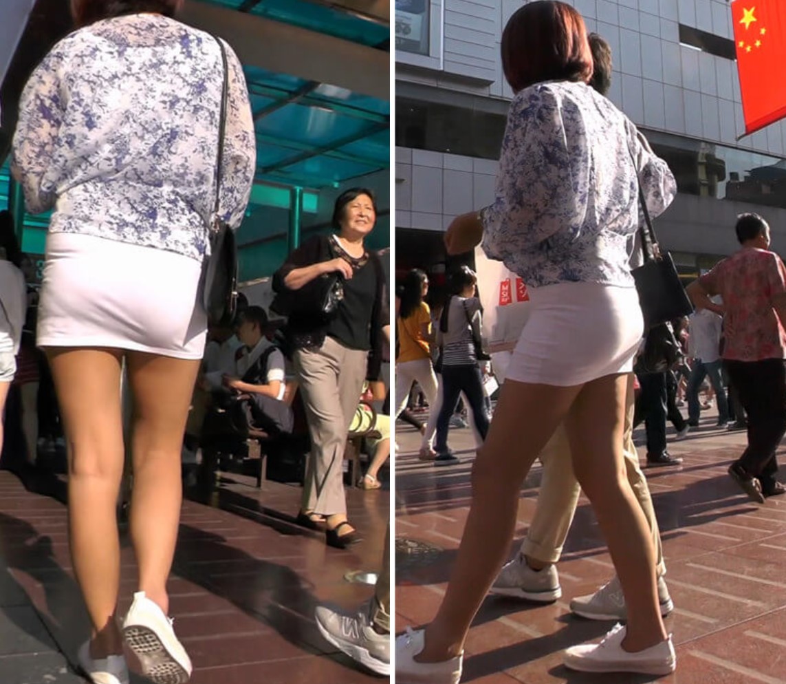 街拍超短白色包臀裙美眉 [480 MB]